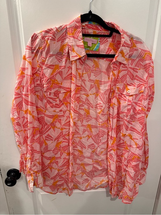 Lilly Pulitzer Tops - Lilly Pulitzer Pink, Orange & Green Printed Button-Up